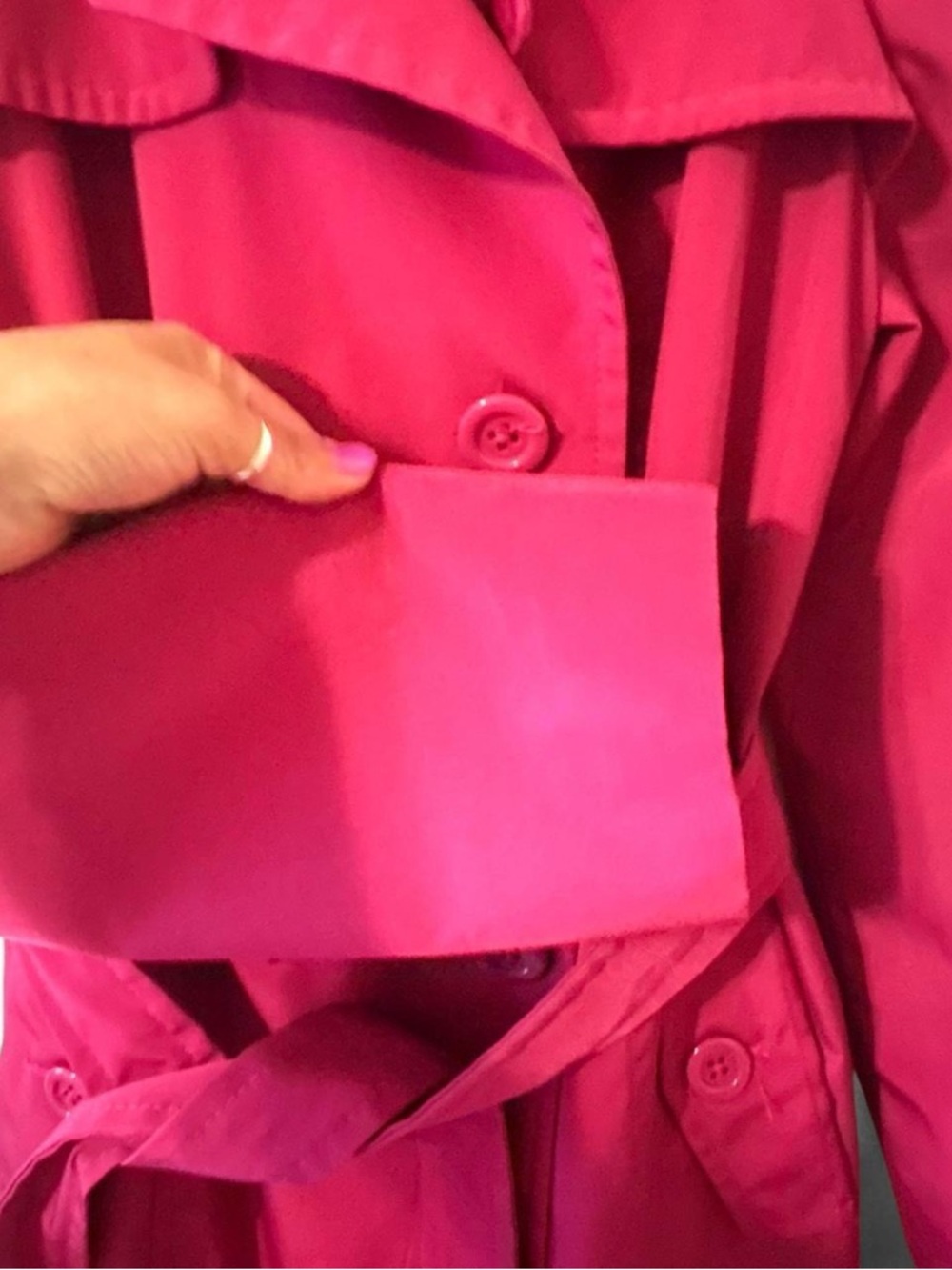 London Fog Hot Pink Double-Breasted Trench Coat with Belt - Picture 5 of 7